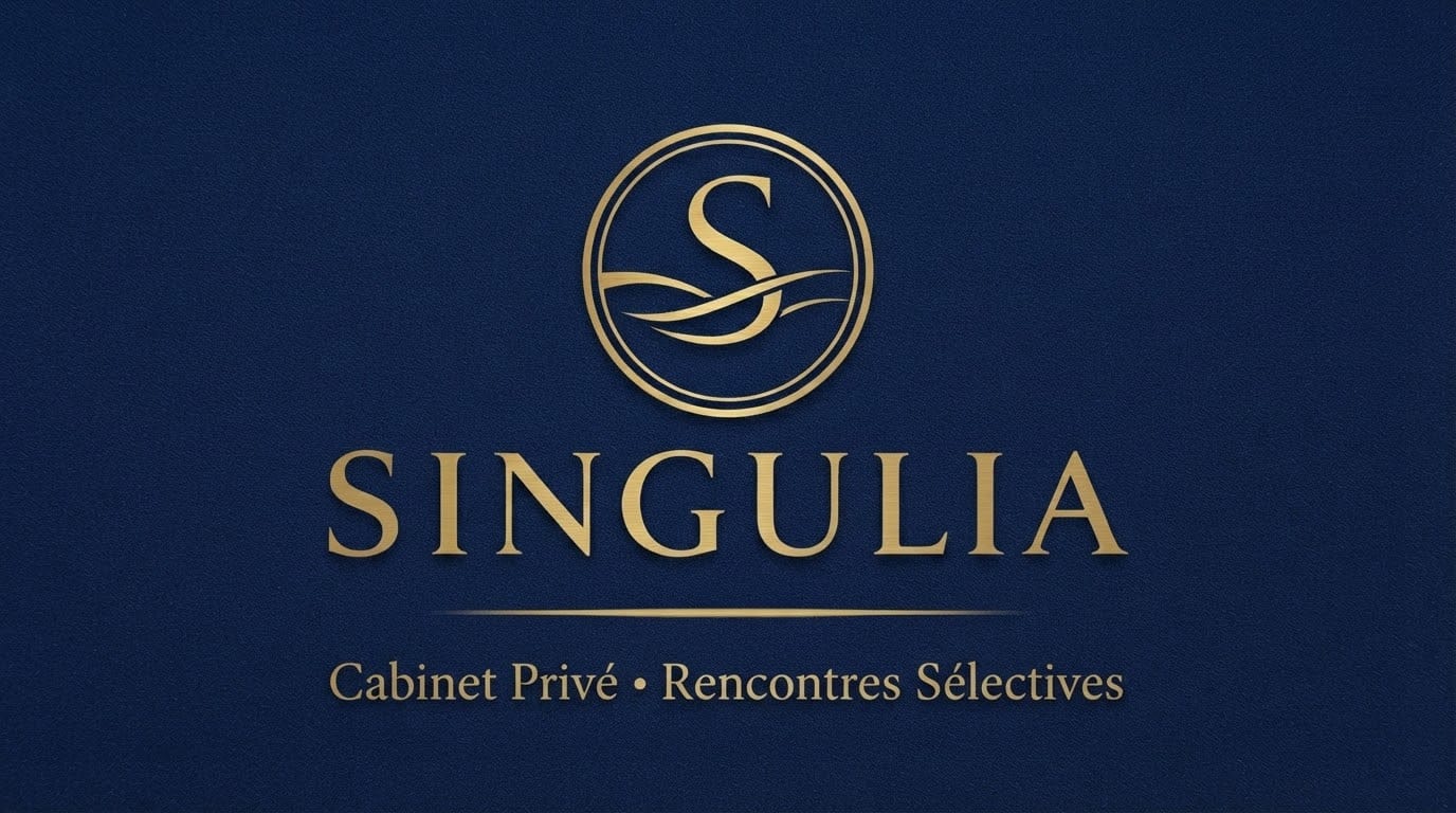 Singulia, cabinet privé, rencontres sélectives : emblème doré sur fond bleu nuit